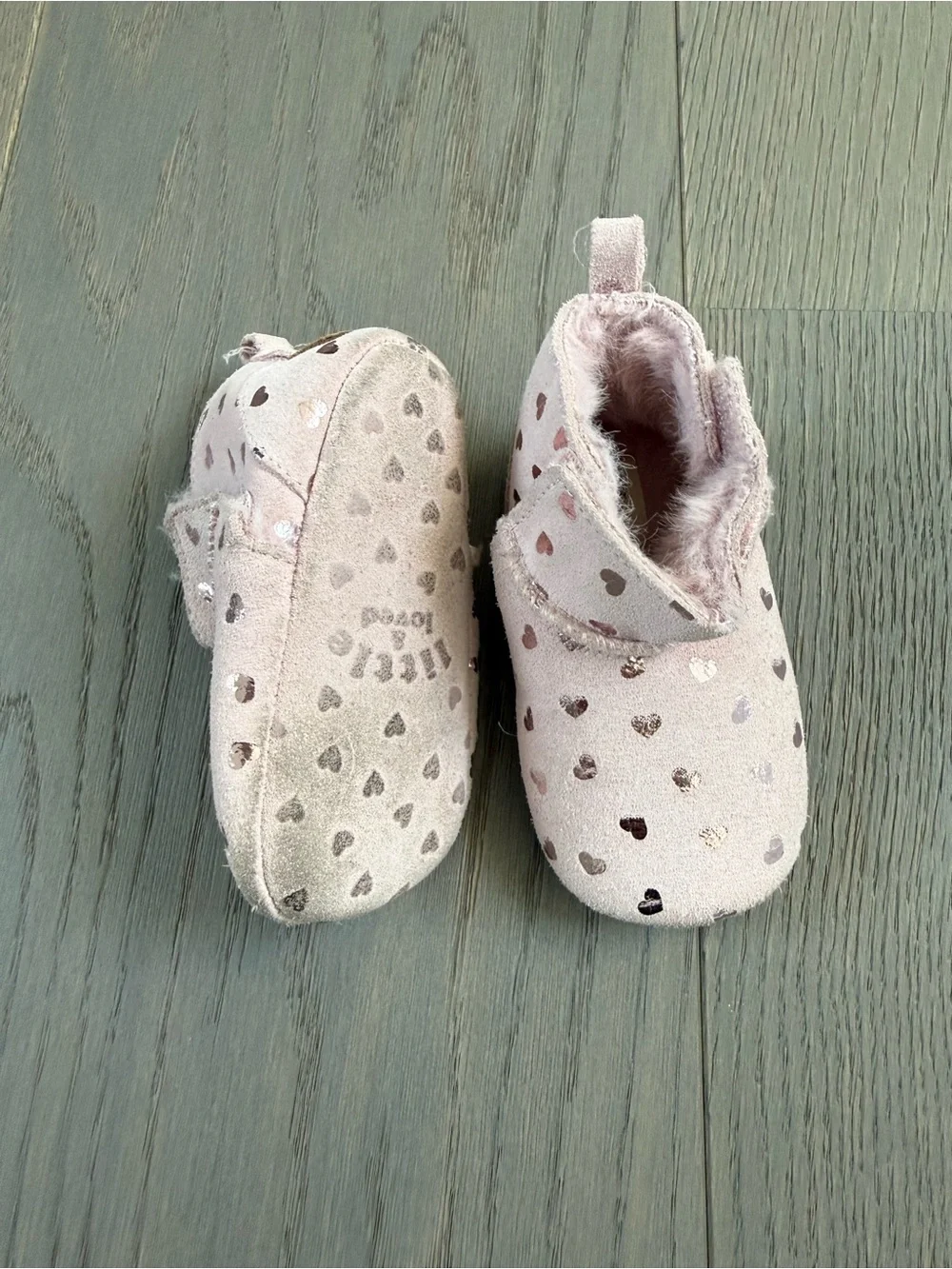 next Pink Heart Suede-Look Baby Slip-On Booties